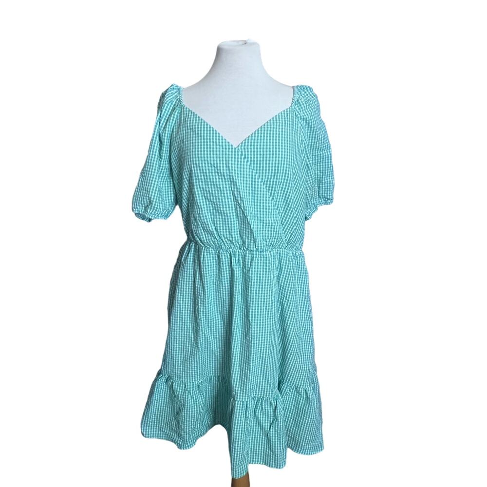 Draper James RSVP Green Checkโ XXL Balloon Sleeve Ruffle Dress